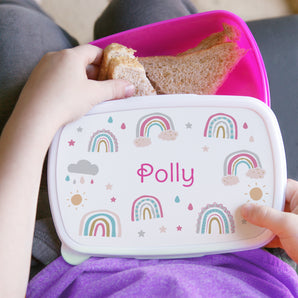 Personalised Rainbow Pink Lunch Box