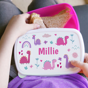 Personalised Dinosaur Pink Lunch Box