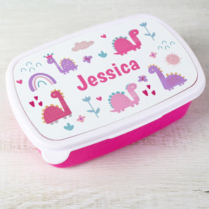 Personalised Dinosaur Pink Lunch Box