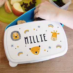 Personalised Zoo Blue Lunch Box