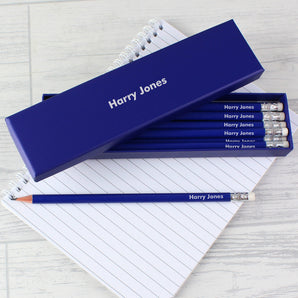 12 Blue Personalised Pencils in a Blue Box