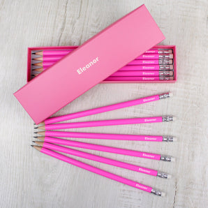 12 Pink Personalised Lead Pencils in a Pink Box